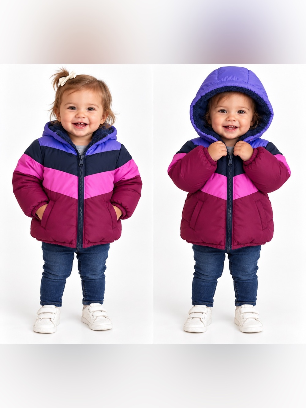 SwissTech Baby Girls 12M Colorblock Sherpa Lined Hooded Puffer Jacket